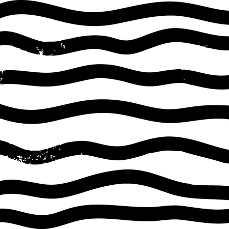Wavy black hand drawn  lines on white background vector pattern.のイラスト素材