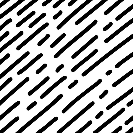 Black hand drawn brush lines on white background vector pattern.