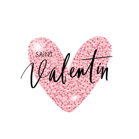 Saint Valentin -  Hand Drawing Vector Lettering design with pink glitter heart.のイラスト素材