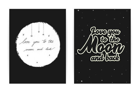Set of 2 love background - Love you to the moon and back. Vector illustration. Lettering inscription.のイラスト素材