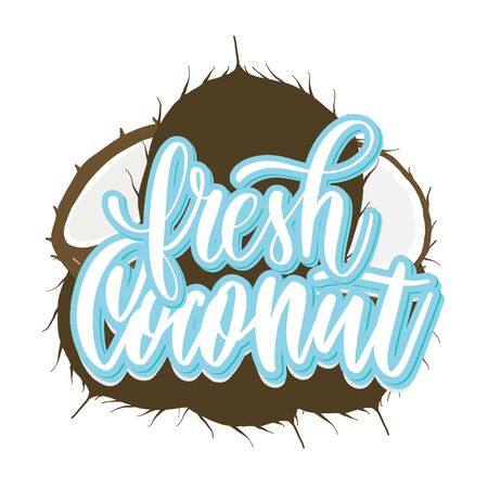 Fresh Coconut hand lettering vector label.のイラスト素材