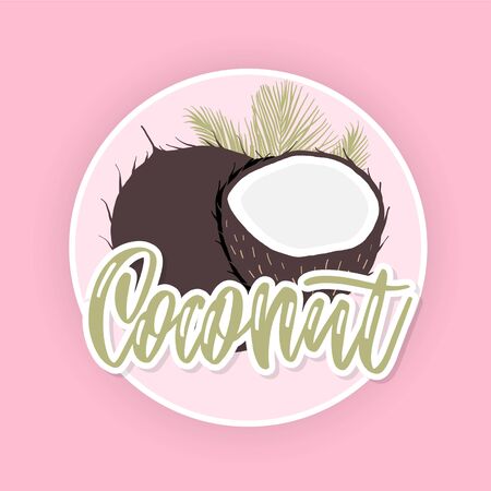 Coconut vector label with hand lettering.のイラスト素材