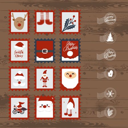 Set of Christmas postage stamps and envelopes.のイラスト素材