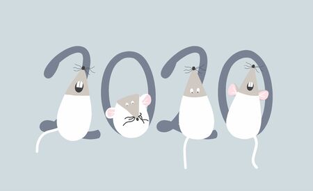 Cartoon cute  mouse card 2020  vector print.の写真素材