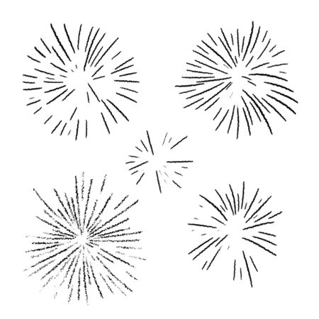 Firework explosion in night. Firecracker rocket bursting in big sparkling star balls.のイラスト素材