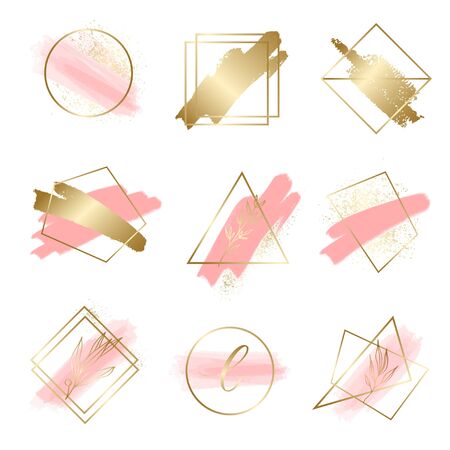 Premium logo template pink and gold  watercolor style.のイラスト素材