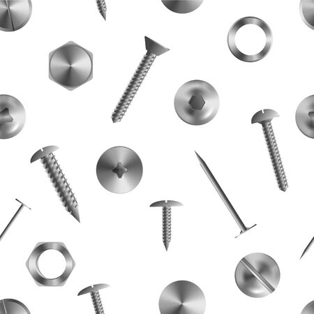 Brutal seamless pattern with realistic nails, bolts, screws.のイラスト素材
