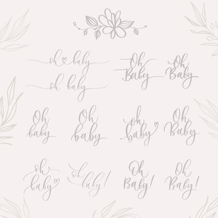 Oh Baby. Set baby shower inscriptions  for babies clothes and nursery decorations.のイラスト素材