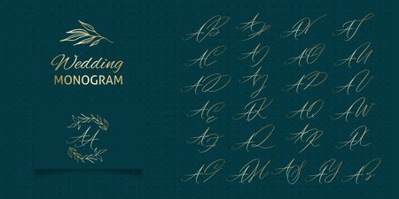 Wedding initial AA monogram and elegant logo design set.のイラスト素材
