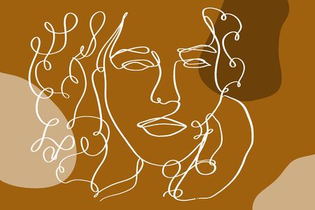 Portrait of a beautiful woman with curly hair. Continuous line drawing.のイラスト素材
