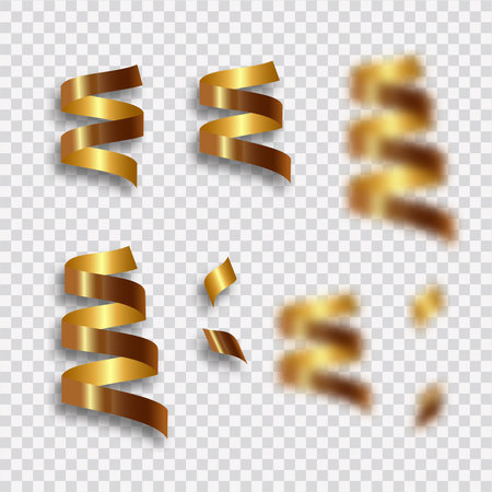 Set of shiny golden confetti, tape isolated on transparentのイラスト素材