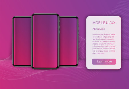 Realistic smartphone mockup. 3d mobile phone with blank screen on gradient abstract background.のイラスト素材
