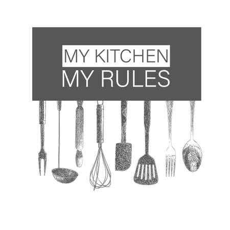 Hand drawn typography poster.My kitchen, my rules.のイラスト素材