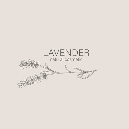 Lavender logo and branch. Hand drawn wedding herb, plant and monogram for invitation, save the date, card design. Botanical rustic trendy greenery vector illustration.のイラスト素材