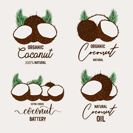 Natural Coconut - set of hand lettering and calligraphy logo