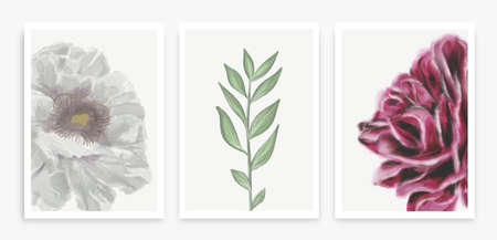Set of watercolor flower posterのイラスト素材