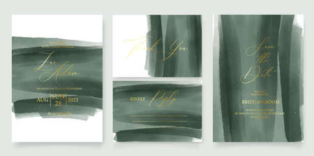 Wedding invitation card green watercolor style collection design, watercolor texture background, brochure, invitation templateのイラスト素材