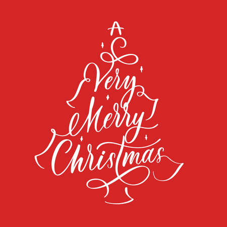 A Very Merry Christmas. Typographical lettering inscription on red backgroundのイラスト素材