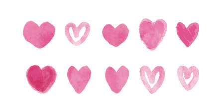 Set of pink watercolor heartのイラスト素材