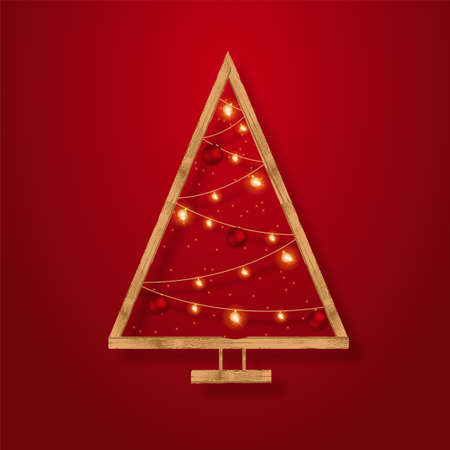 Christmas tree from light with wood frame vectorのイラスト素材