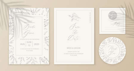 Greenery wedding invitation card background with green watercolor botanical leaves. Abstract floral art background vector design for wedding and vip cover templateのイラスト素材