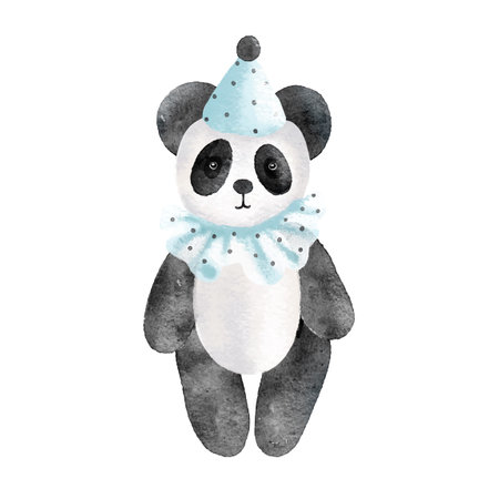 Watercolor vector plush toy panda isolated on white background.のイラスト素材