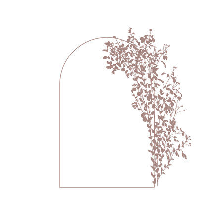 Elegant tender arch with flowers roses, tree branches and leaves. Vector illustration for greeting and invite card. Floral silhouette design.のイラスト素材