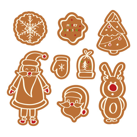 Set of cute gingerbread cookies for christmas. isolated on white backgroundのイラスト素材