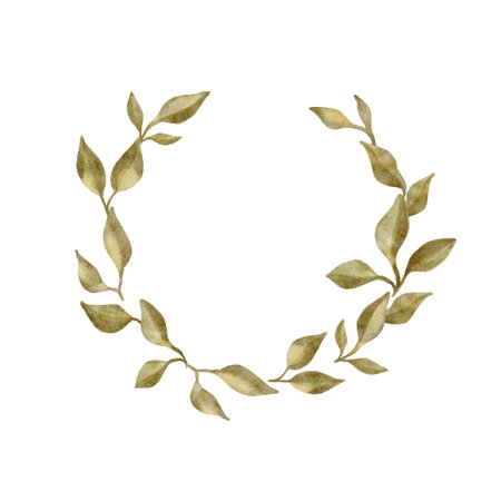 Wedding monogram watercolor leaves. Watercolor leaf round frame Hand drawn template.のイラスト素材