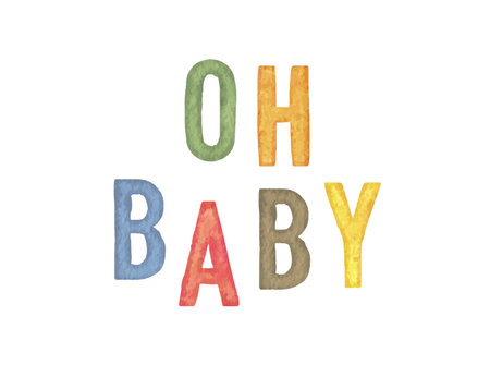 Oh Baby. Cute watercolor baby shower watercolor inscription for invitation card for baby and new born celebration.のイラスト素材
