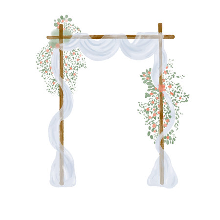 Wedding wood arch. Wood watercolor illustration.のイラスト素材