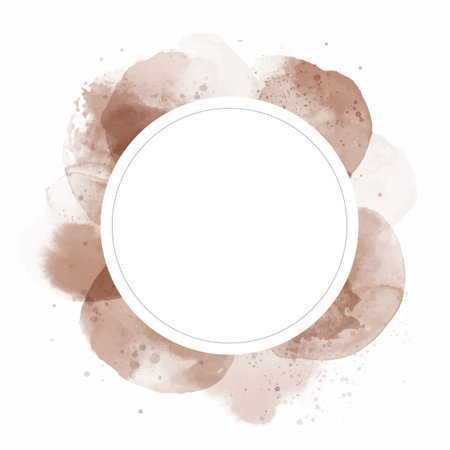 Vector round frame with abstract beige watercolor stains on white background in pastel colorsのイラスト素材