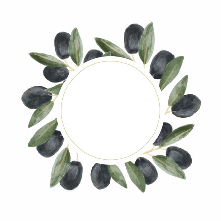 Vector round frame with watercolor flowers on white background in pastel colorsのイラスト素材