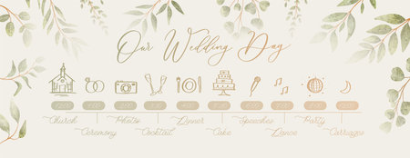Wedding Timeline menu on wedding day. Our wedding day calligraphy inscriptionのイラスト素材