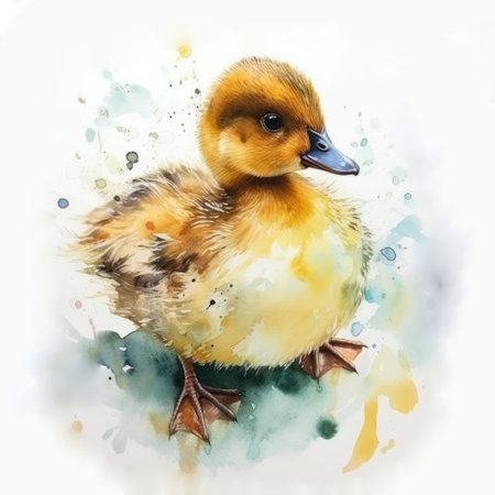 watercolor baby duckの写真素材