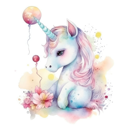 watercolor unicornの写真素材