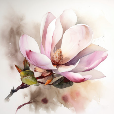 watercolor branch of magnoliaの写真素材