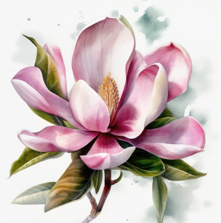 watercolor branch of magnoliaの写真素材