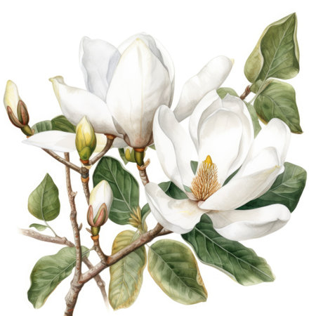 watercolor branch of magnoliaの写真素材