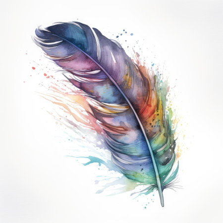Watercolor multicolored featherの素材