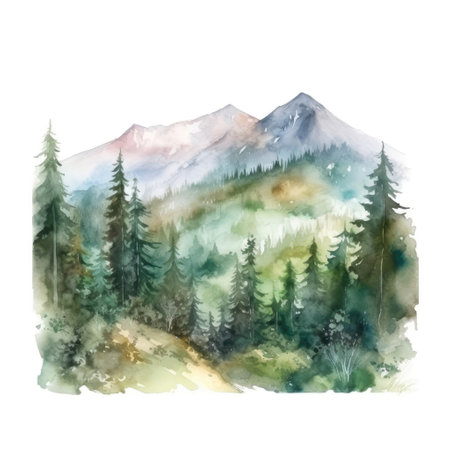 watercolor forestの写真素材