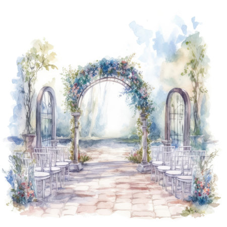 Watercolor wedding archの写真素材