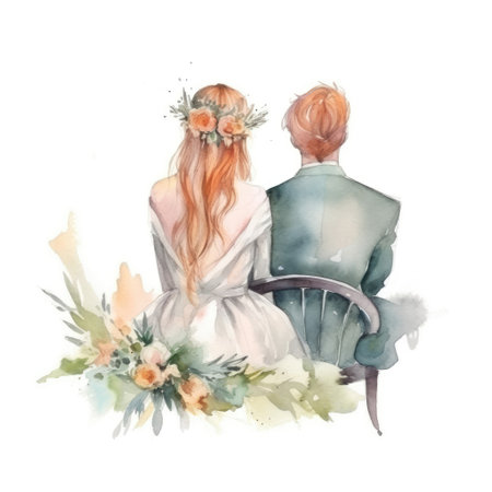 Watercolor bride and groom.の写真素材