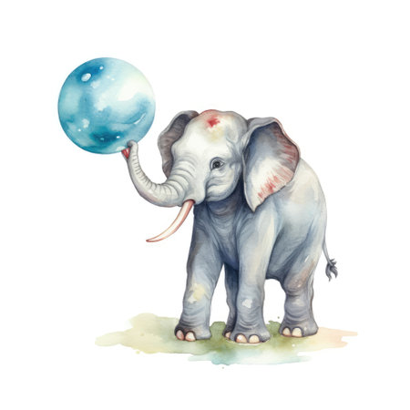 watercolor elephant in the circleの写真素材