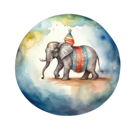 watercolor elephant in the circleの写真素材