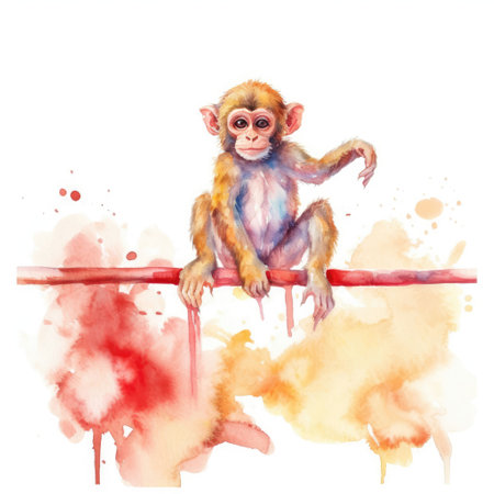 watercolor monkey in the circleの素材