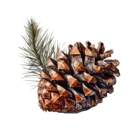 Watercolor pine cone isolated with pine branchのイラスト素材