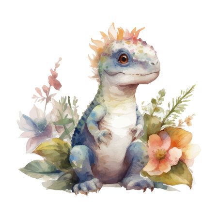 Cute little watercolor dinosaur portrait with watercolor effect.のイラスト素材