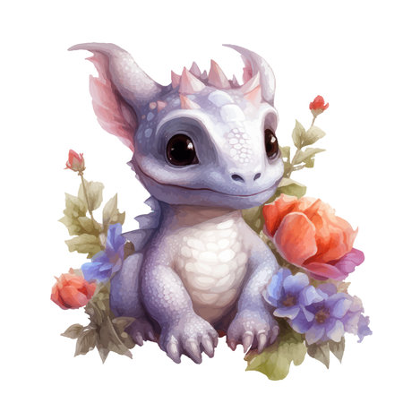 Cute little watercolor dinosaur portrait with watercolor effect.のイラスト素材
