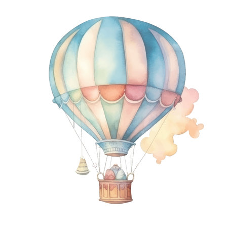 Cute watercolor colorful balloon, kids watercolor illustrationのイラスト素材